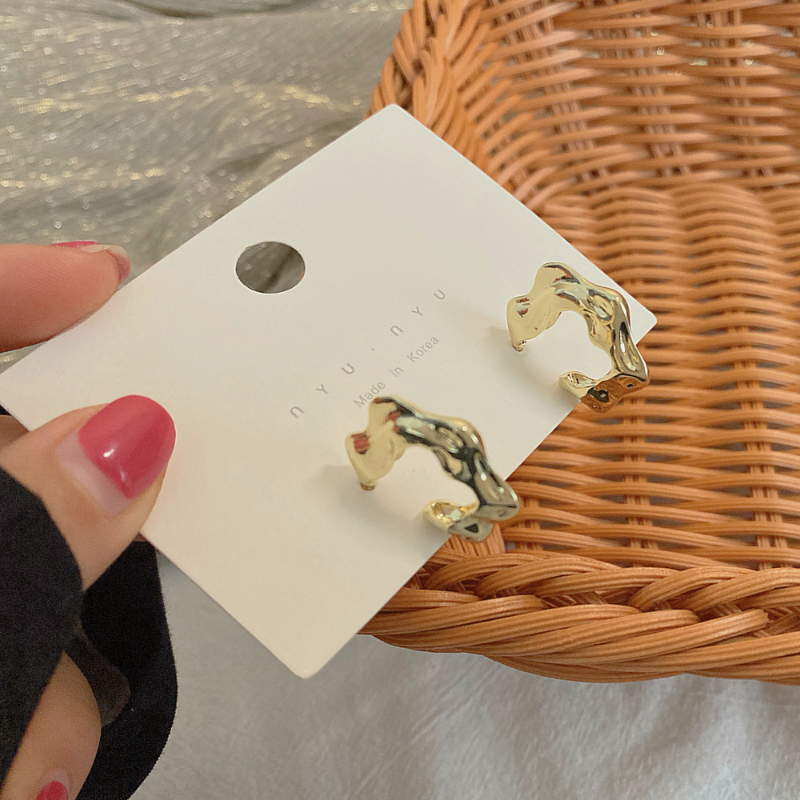 Bông Tai Hình Chữ C Màu Vàng Kim Phong Cách Hàn Quốc Cổ Điển Thời Trang Cho Nữ