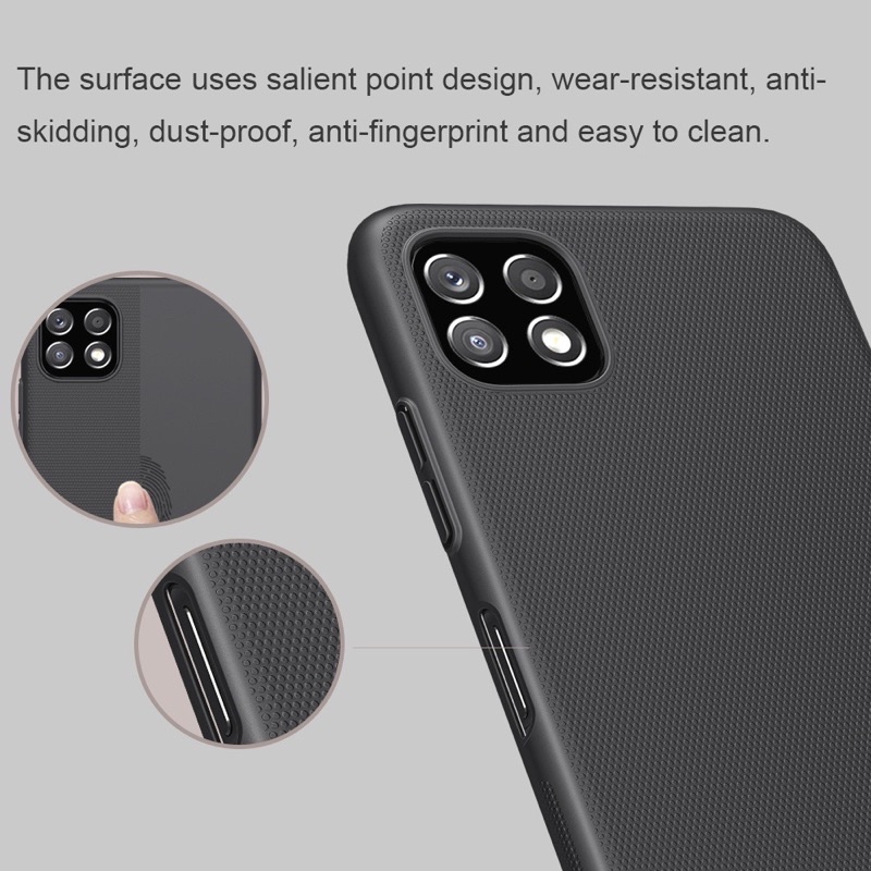 Ốp lưng Nillkin cứng sần cho Samsung Galaxy A22 4G, A22 5G chống Vân tay tặng giá đỡ ( Chính Hãng )