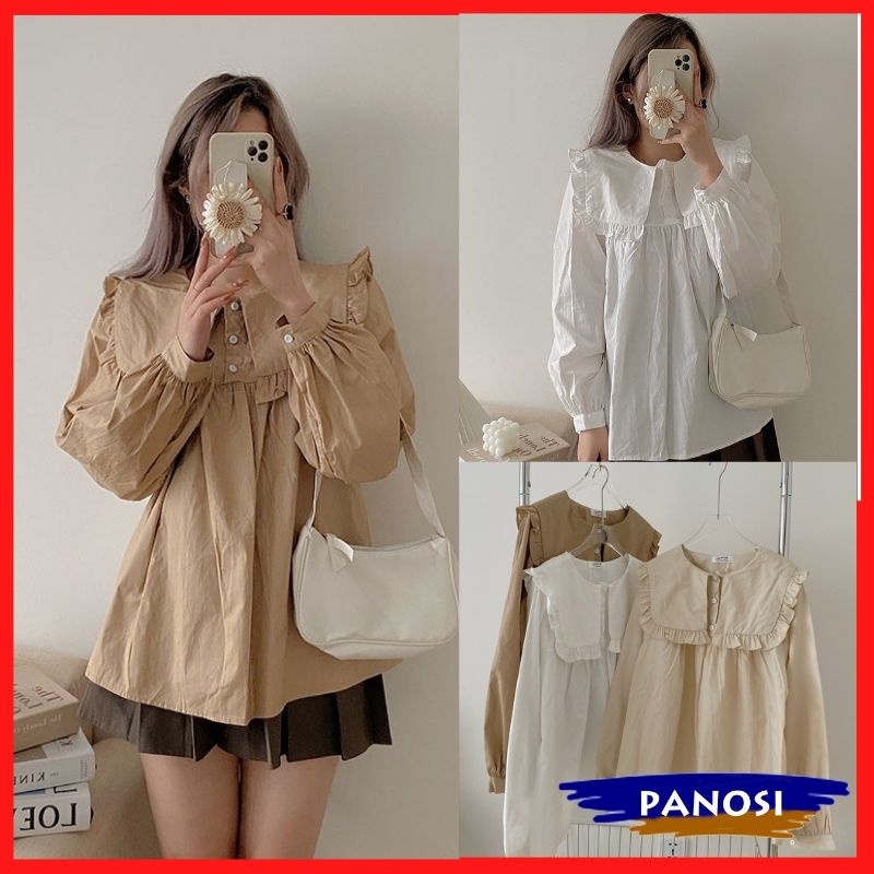 [XẢ KHO] Áo sơ mi nữ form rộng phối cổ bèo trẻ trung chất đũi mát mùa hè - PANOSI - Mã A259