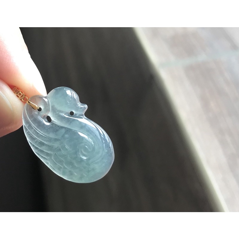 Mặt thiên nga Jadeite Jade A thiên nhiên móc gold 18K