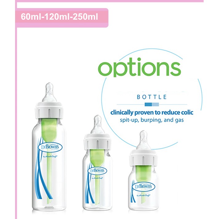 Bình sữa Dr Brown options cổ hẹp 60ml, 120ml, 250ml