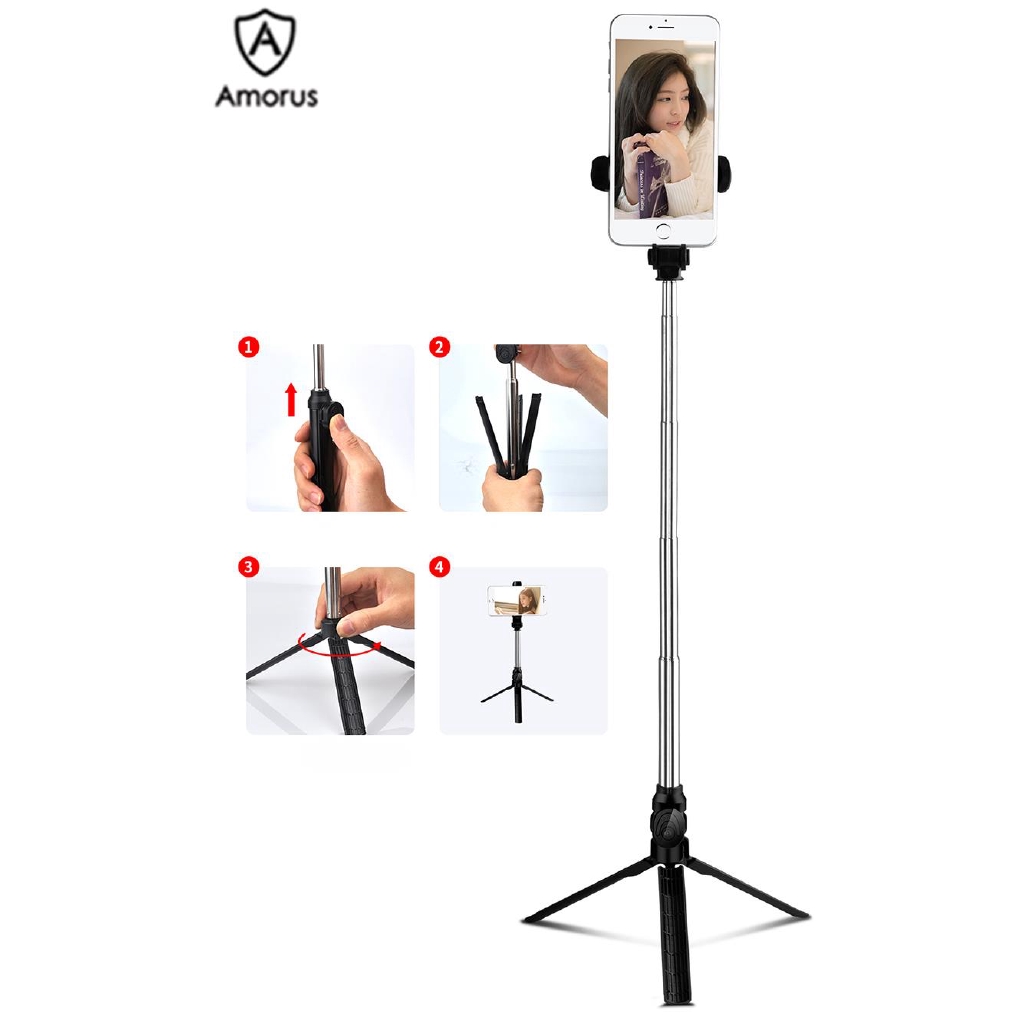 Gậy chụp ảnh Selfie Amorus TX-10 hỗ trợ kết nối Bluetooth kèm remote điều khiển | BigBuy360 - bigbuy360.vn