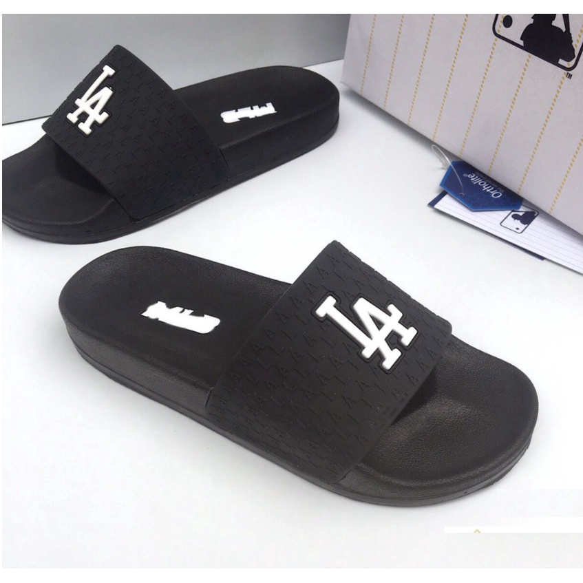 Dép nam nữ 𝐌𝐋𝐁 - LA đen Full box Unisex, Quai Ngang, Đế êm, Siêu hot Trend 2022