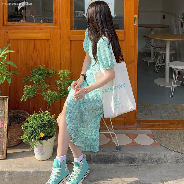 Đầm Hoa Cổ Chữ V Tay Ngắn Phối Bèo Thời Trang Mùa Hè Cho Nữ 2021 | BigBuy360 - bigbuy360.vn