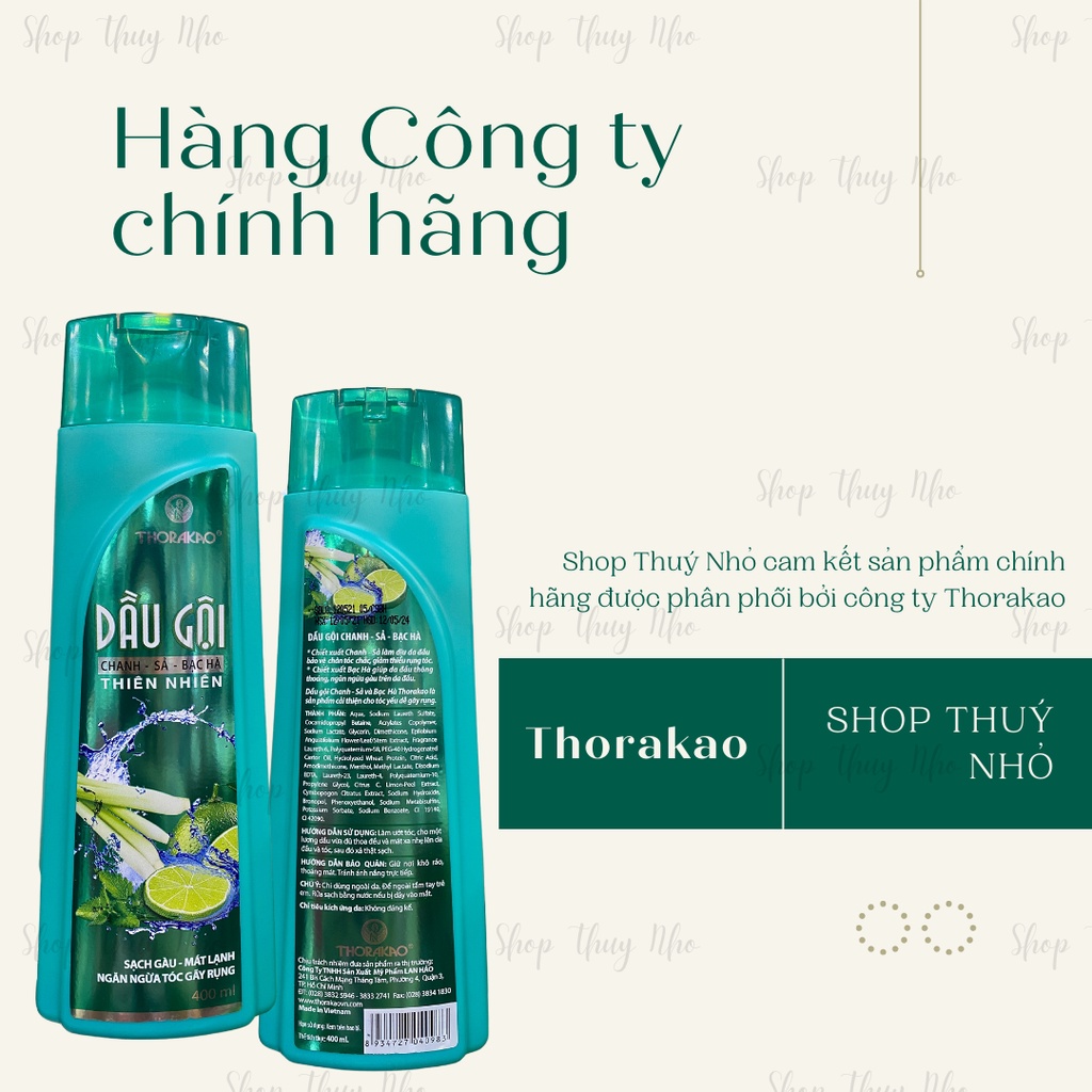 [HÀNG CHÍNH HÃNG] Dầu gội đầu Chanh, sả, bạc hà thiên nhiên giảm gãy rụng tóc Thorakao - 400ml