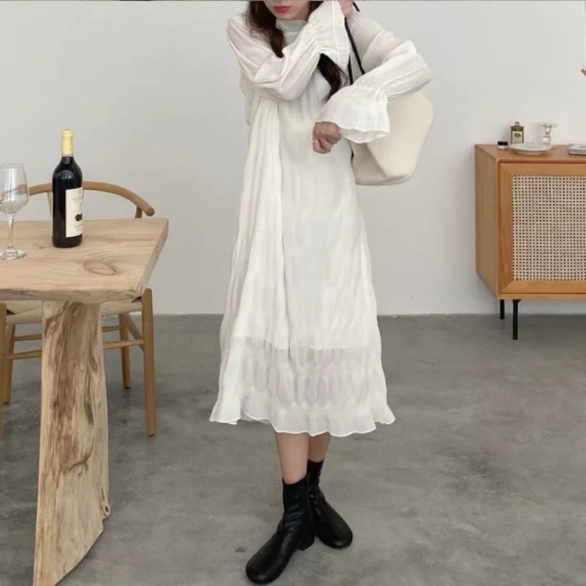 Váy suông voan nhăn 2 lớp tay chun loe Ulzzang style 🌸 Hàng quảng Châu