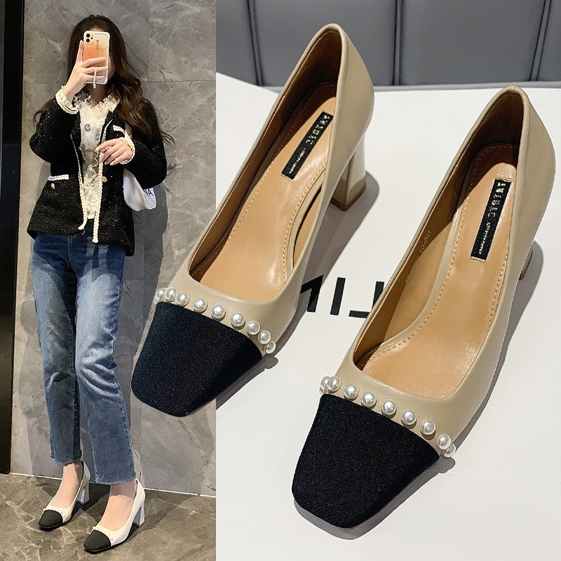 Giày cao gót mũi vuông thời trang Hàn Quốc tùy chọn màu sắc dành cho nữ