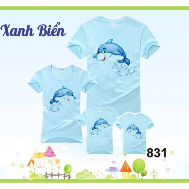 Áo gia đình Cá heo cotton loại 1 dày dặn mềm mát đủ màu đủ size 5-110kg(video quay sp bất ky tại xưởng)