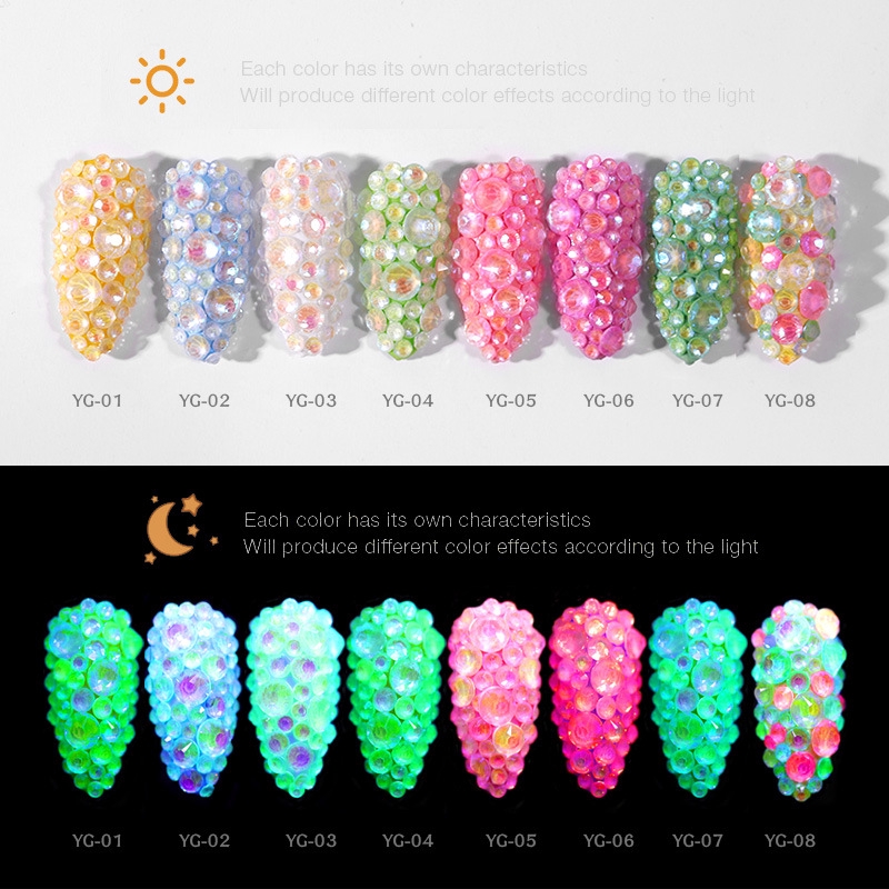 Bộ 250 Đá 3D Dạ Quang SS6-SS20 Đính Móng Tay Nghệ Thuật