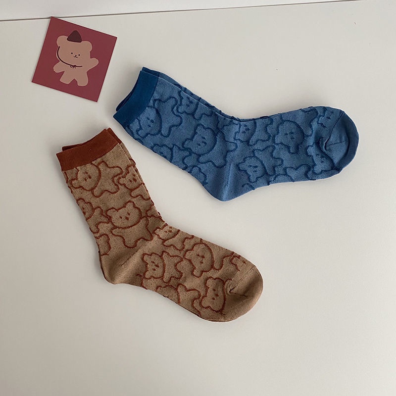 Vớ Thể Thao Cổ Trung Trung Bình Họa Tiết Ba Chiều Gấu Dễ Thương Phong Cách Nhật Bản Cho Cặp Đôi