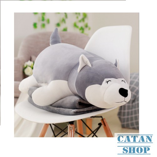 Gối mầu gấu Panda,chó Husky, Pola 3 in 1 siêu to, siêu dài 75cm, nỉ nhung cực mịn.