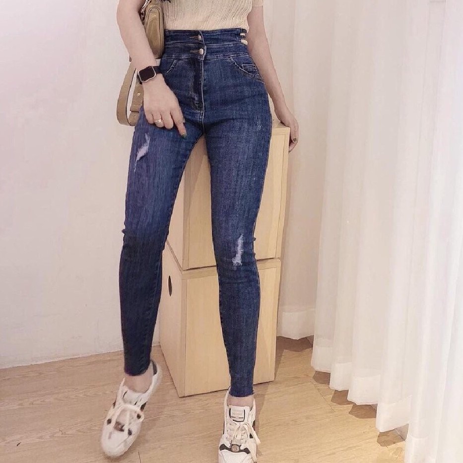 Quần jean nữ MURADFASHION JN, quần bò nữ xanh bó chân eo cao cá tính cao cấp 2021