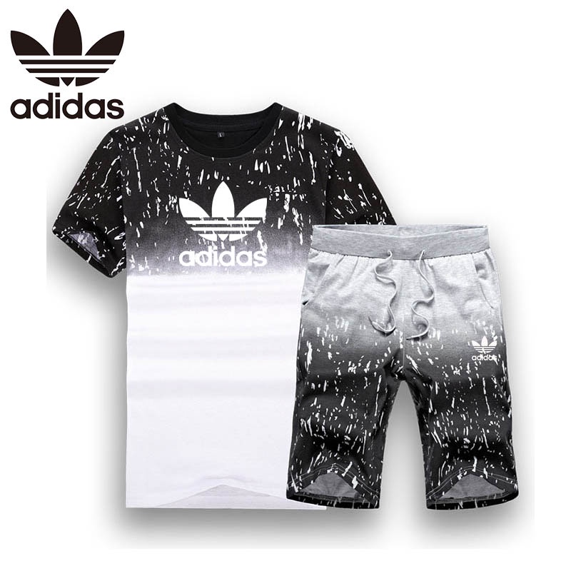 Adidas Set áo thun + quần short thể thao co giãn tốt in logo thời trang trẻ trung dành cho nam