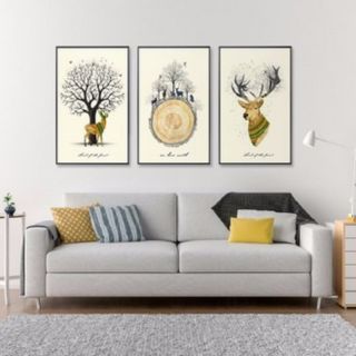 Tranh canvas bộ 3 tranh hươu treo phòng khách phong cách bắc âu(kèm hình thật)