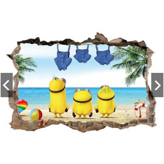 Decal trang trí tường khung đá MINIONS bãi biển