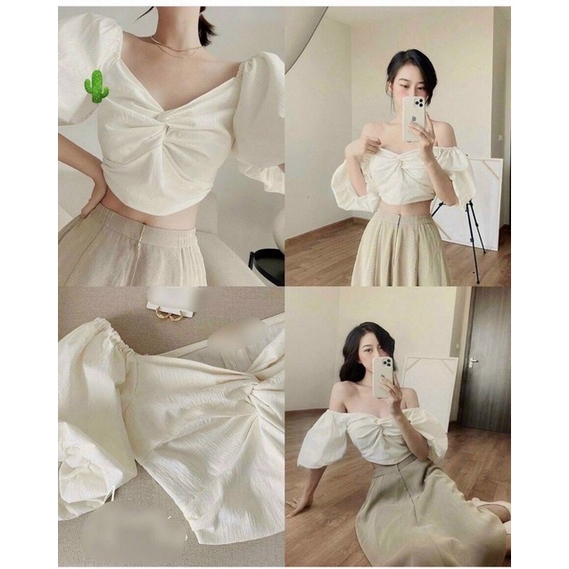 Áo croptop 🌷Áo croptop trắng nhún ngực tay phồng | WebRaoVat - webraovat.net.vn