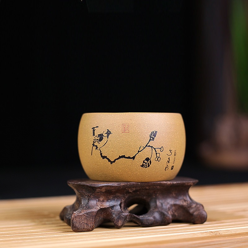 Chén Tử Sa Nghi Hưng 60 ml Họa tiết Chim Cây