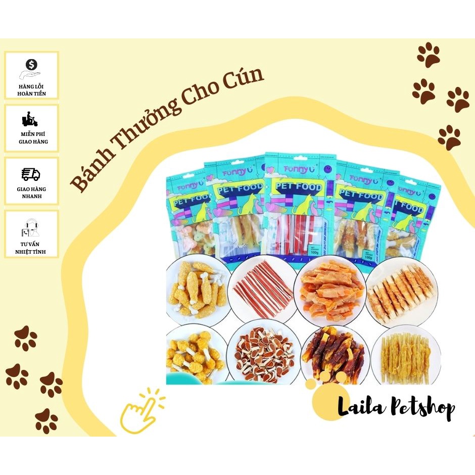 Bánh thưởng cho chó nhiều mùi vị bò, gà, vịt, heo gói 100gr - Laila Petshop