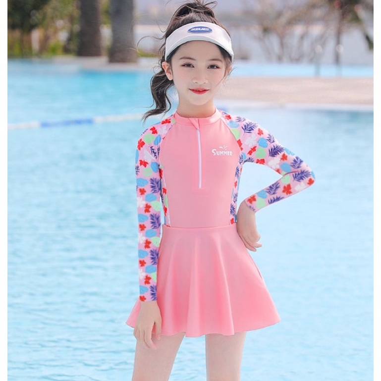 Đồ bơi bé gái tay dài màu hồng, tím BIGSIZE  liền thân