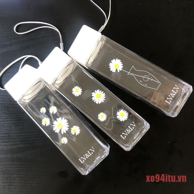 Bình nước nhựa trong suốt in hình hoa cúc đáng yêu 500ml