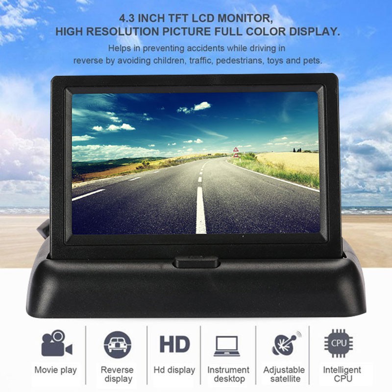 Màn hình gập LCD 4.3inch đảo ngược 360 độ ghi hình đầy đủ + Bộ phụ kiện đi kèm cho ô tô