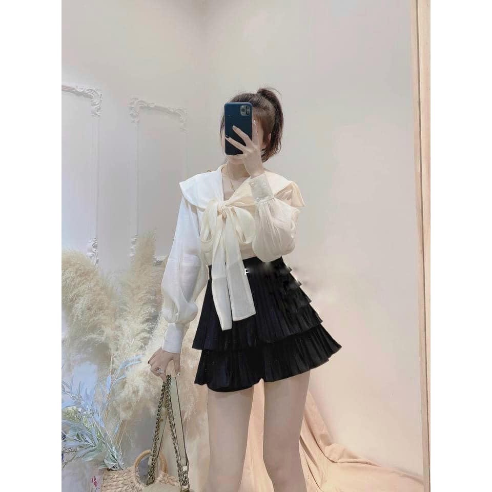 Áo Tơ cổ thủy thủ xinh xinh mã 28  áo kiểu nữ