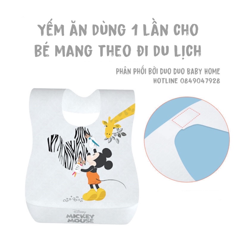 Yếm ăn dặm cao cấp Mickey, hộp 20 chiếc yếm giấy chống thấm dùng 1 lần đi du lịch