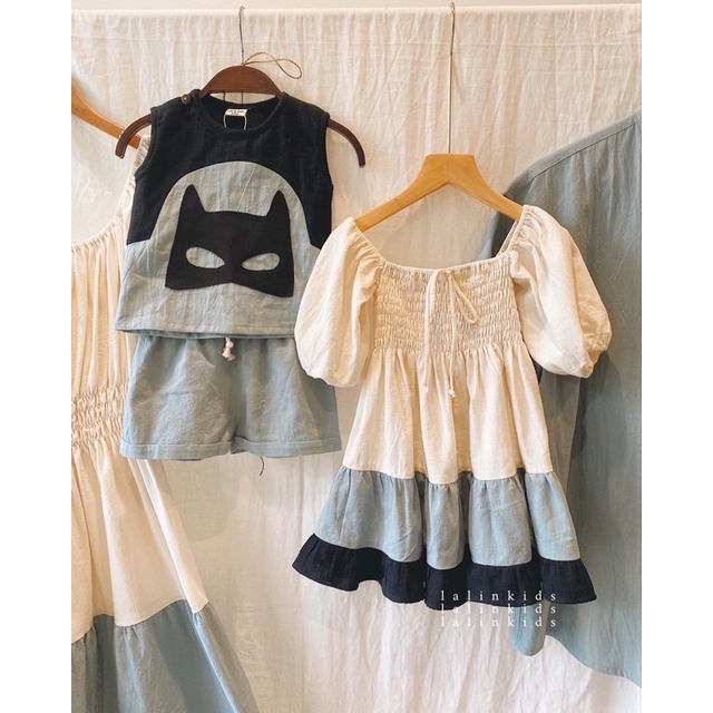 Bộ Áo Quần ngắn tay "laandlin" họa tiết Batman cho bé trai - Váy đầm họa tiết Batman cho bé gái