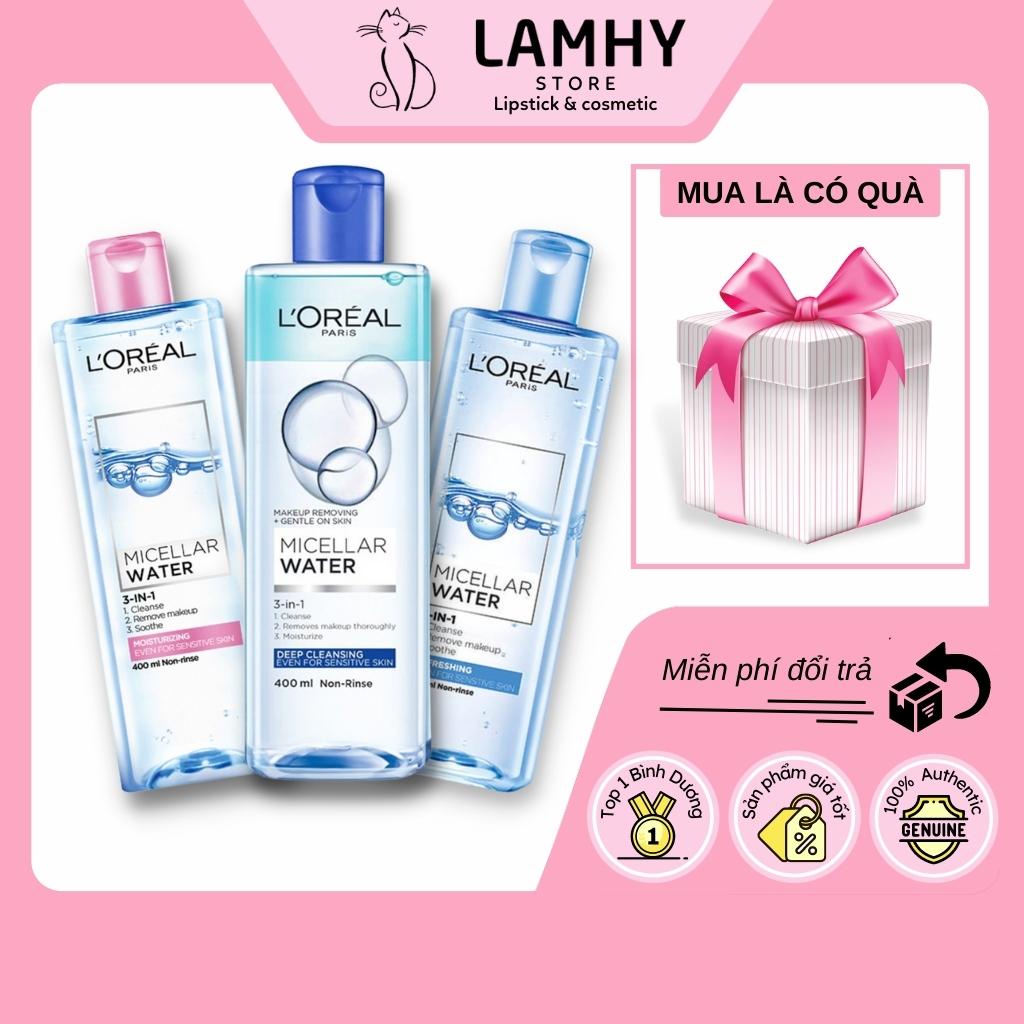 Nước tẩy trang Loreal, nước tẩy trang 3 in 1 400ml làm sạch sâu trang điểm dưỡng ẩm và mềm da