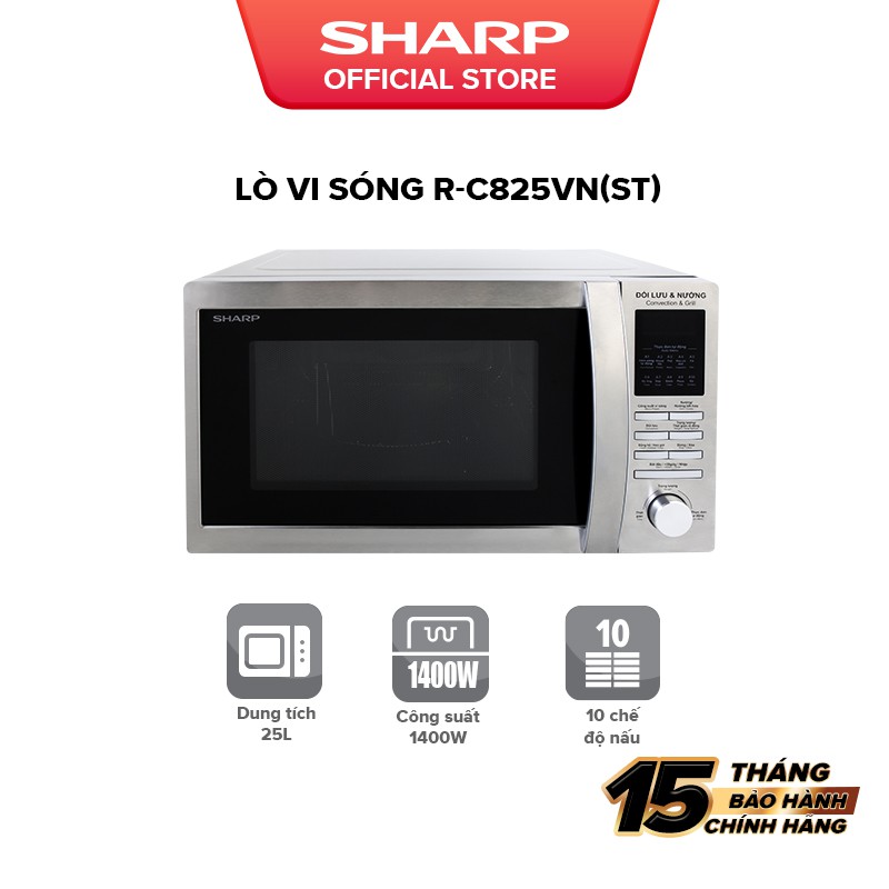 Lò vi sóng Sharp R-C825VN(ST) 25 Lít [Chức Năng Nướng Chất liệu bằng thép không gỉ]