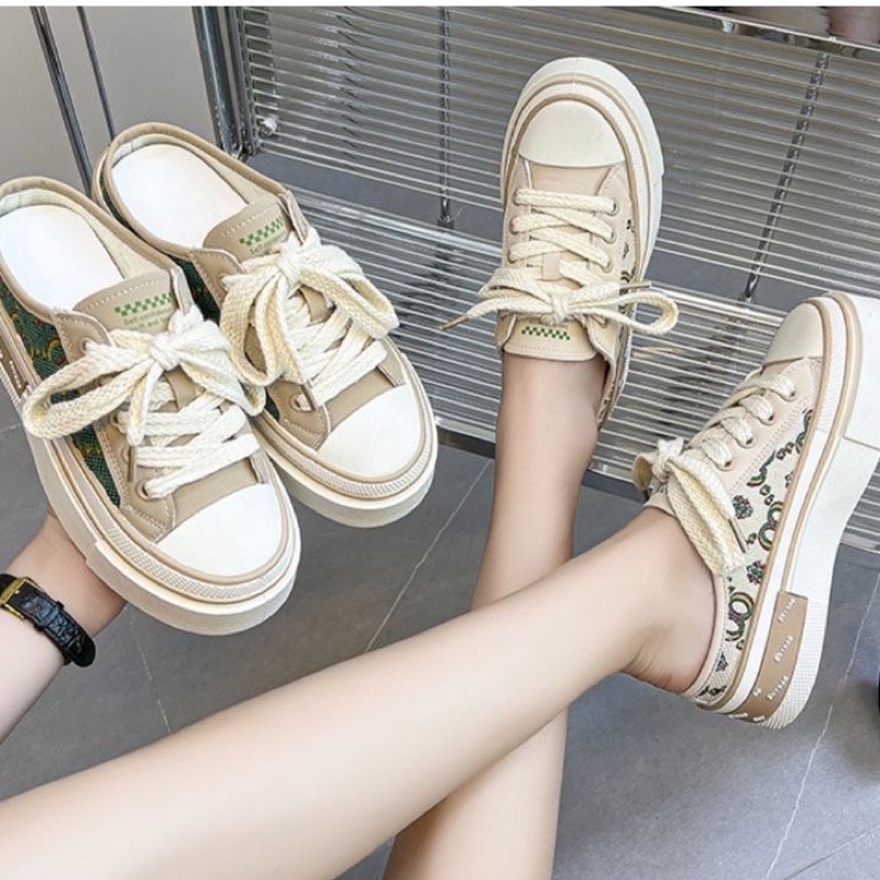 Giày sục thể thao vải họa tiết OO đế độn 4p tăng chiều cao 2022_sẵn hàng