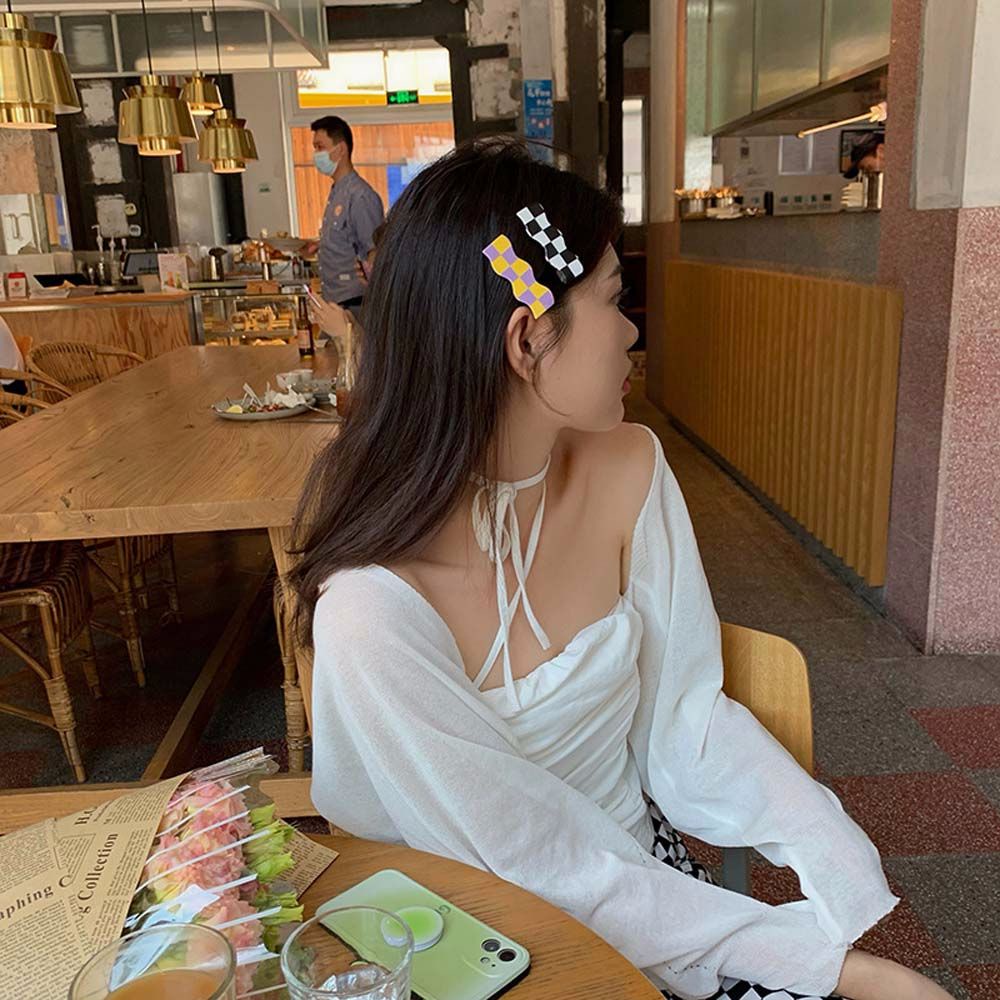 Kẹp Tóc Họa Tiết Sọc Caro Phong Cách Hàn Quốc Thời Trang Dành Cho Nữ