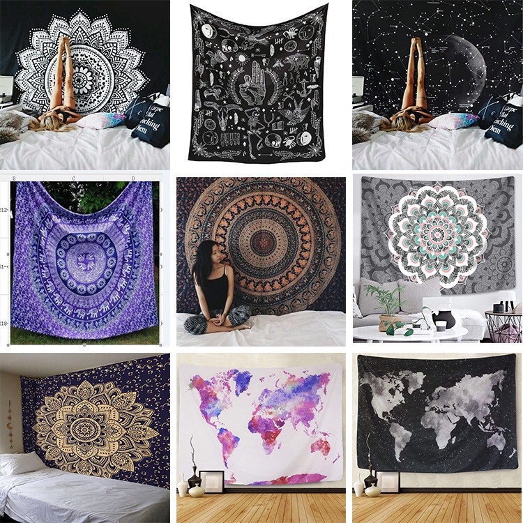 Tranh Vải Treo Tường tường mandala ấn độ, Thảm Decor Vintage