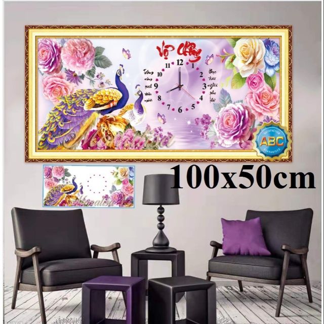Tranh đính đá đồng hồ Vợ Chồng Y8213 100X50cm