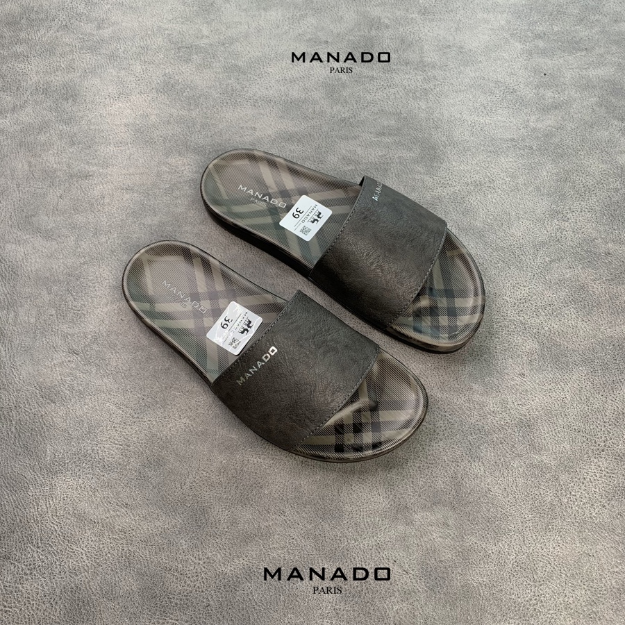 Dép da nam quai ngang cao cấp Manado Mã MND06 fullbox, quai da mềm mại, đế cao su thiết kế chắc chắn