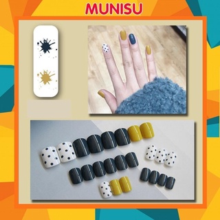 Combo 24 móng tay giả Munisu móng giả hình bò sữa đen trắng cute MG11