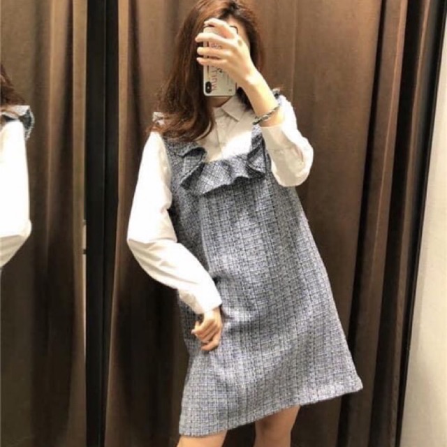 Váy dạ phối sơ mi zara[hàng sẵn kèm ảnh thật]