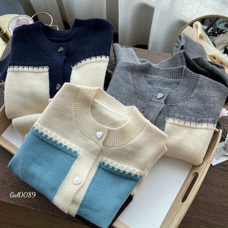 ÁO LEN CADIGAN PHỐI MÀU KẺ CHO NỮ -Hàng qccc