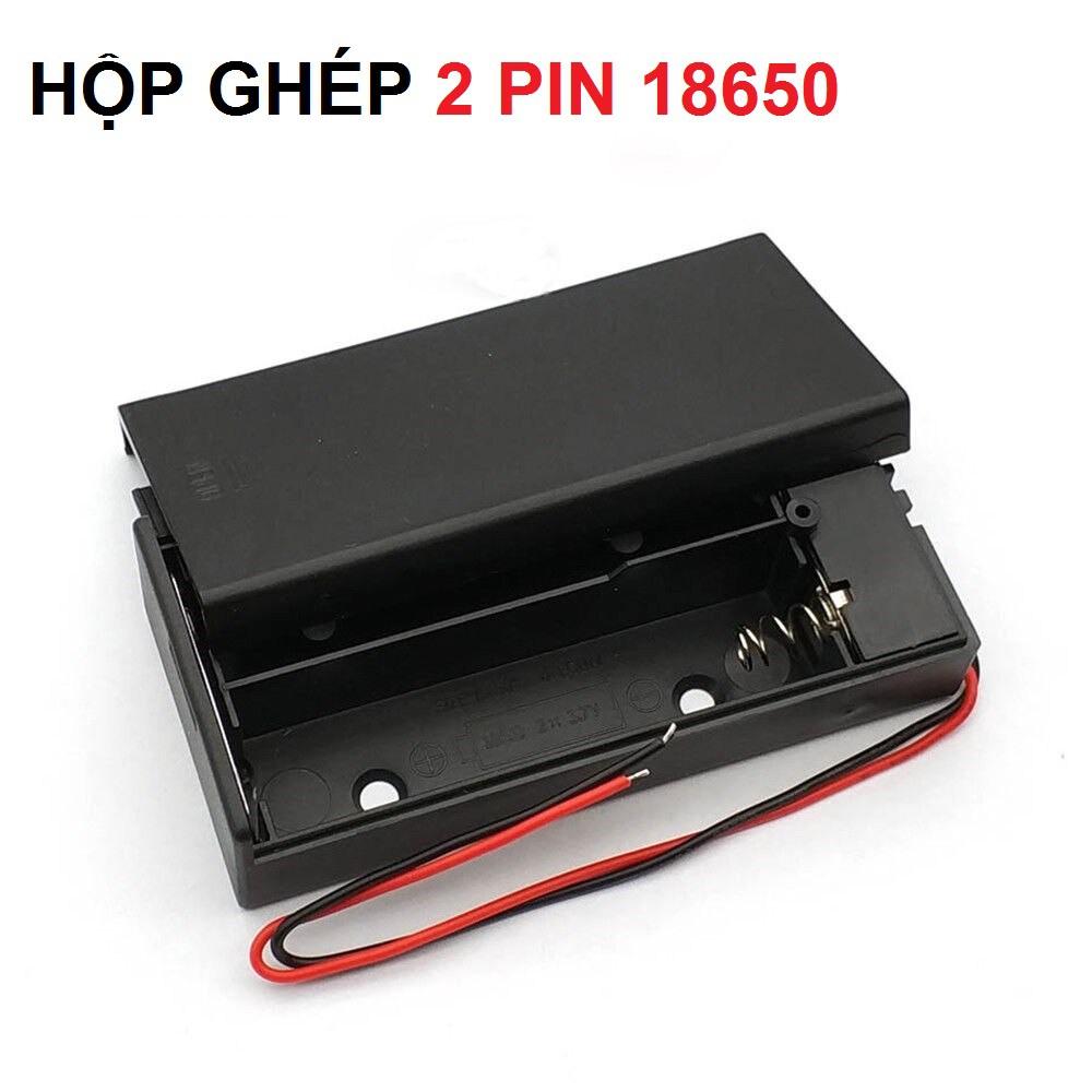 Đế 2 pin 18650 nối tiếp có nắp đậy và công tắc nguồn ra ( 1 hộp)