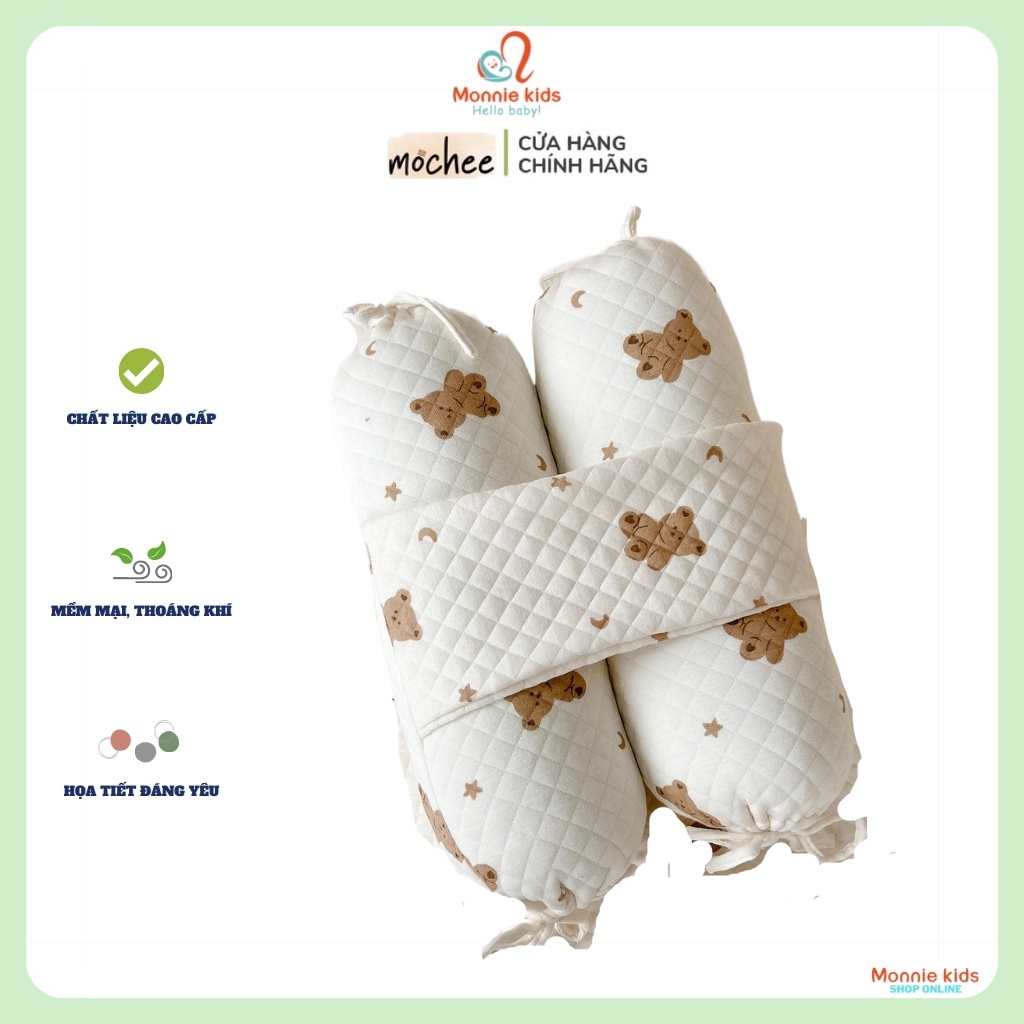 Chặn lụa cotton trần bông hình gấu cho bé Mochee, chặn bông họa tiết cho trẻ - Monnie Kids