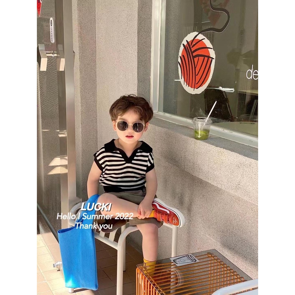 [Babycat] Hàng Mới Về Áo Thun Cotton Tay Ngắn Họa Tiết Kẻ Sọc Phong Cách Hàn Quốc Nhật Bản Thời Trang Mùa Hè Cho Bé Trai