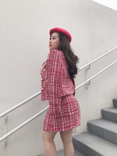 Set váy dạ tweed hàng QC thiết kế