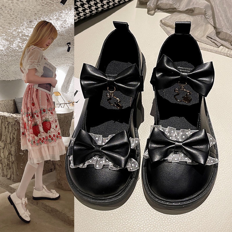 Giày da đế mềm đính nơ phong cách Lolita Hàn Quốc thời trang mùa hè 2021 cho nữ