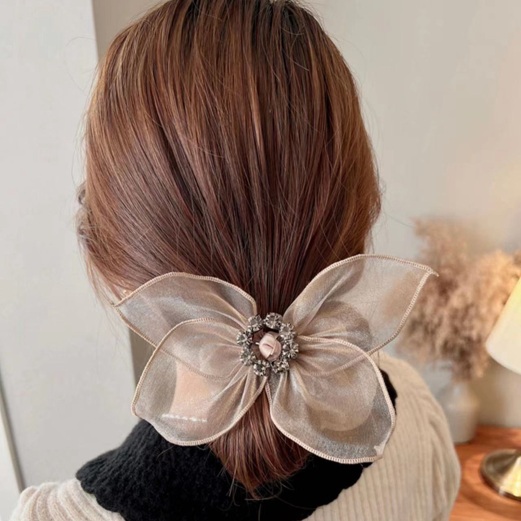 Dây Buộc Tóc Cao Su Co Giãn Bọc Vải Lưới Đính Hoa Sang Trọng Cho Nữ