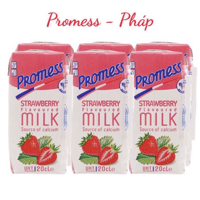 Thùng 24 hộp 200ml Sữa Tươi Hương Dâu Promess - Pháp