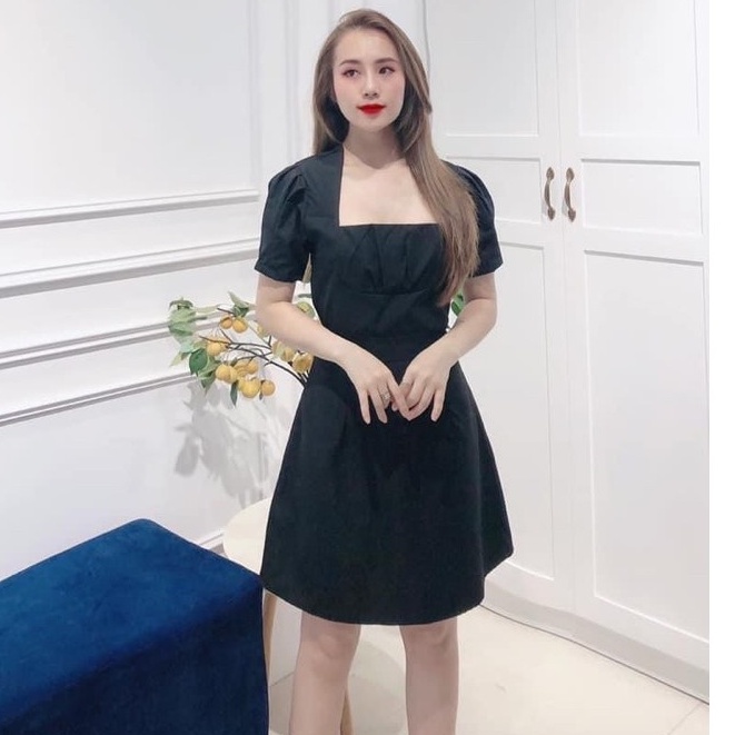 váy cổ vuông chất kaki thô mềm hàng đẹp nhiều màu