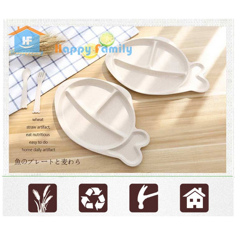 Khay ăn đĩa chia ngăn cho bé hình con cá nguyên liệu sợi lúa mạch Wheat Straw