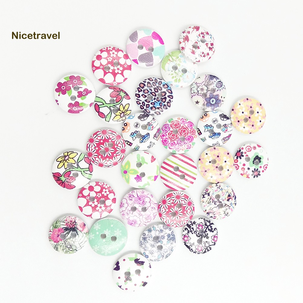 【 Set 100 Nút Gỗ Hình Bông Hoa Trang Trí Thủ Công DIY