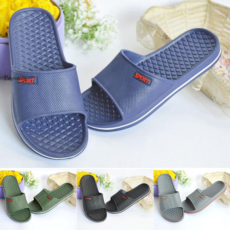 Men's Slippers Non slip Indoor House Bathroom Shower Men's Anti-skid Slip on Solid Flip flops Low top Open toe