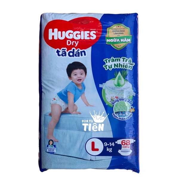 Tã dán HUGGIES DRY L68 hương tràm trà ( từ 9- 14kg) - HSD luôn mới